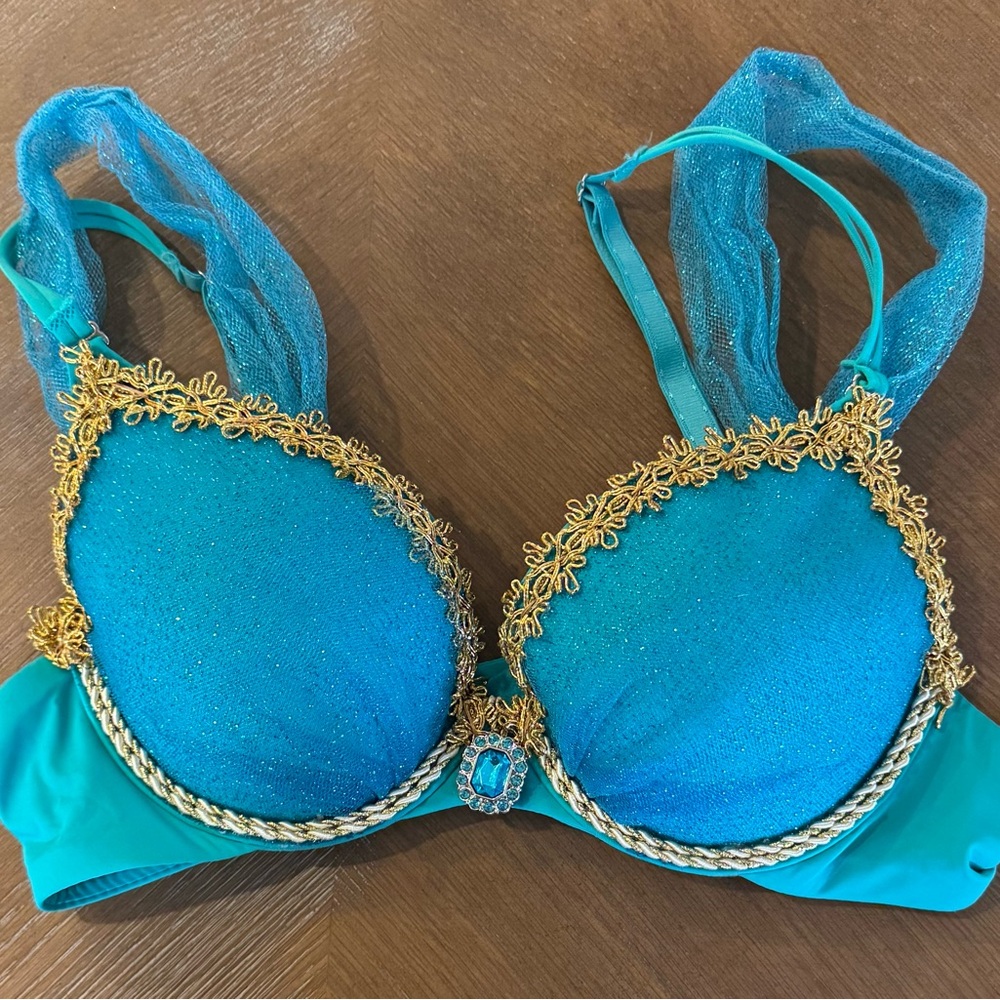 Princess Jasmine Inspired Bra 32DD – Handmade Teal & Gold Costume Top